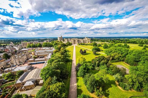Aerial view of Windsor castle, a royal residence at Windsor in the English county of Berkshire