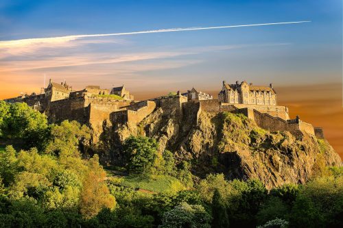 Looking Up The Hill At Edinburgh Castle At Sunset Edinburgh Castle